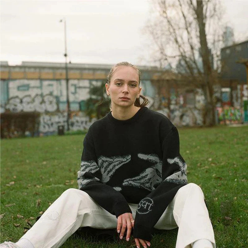 Graphic Oversized Knit Sweater