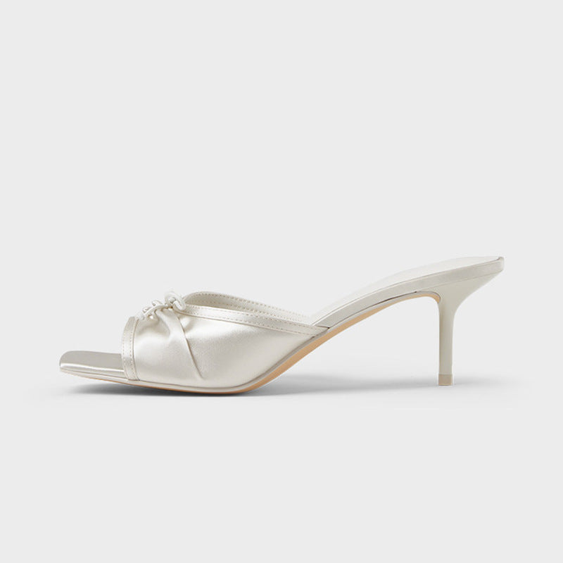 Bow Square-Toe Heel Slides