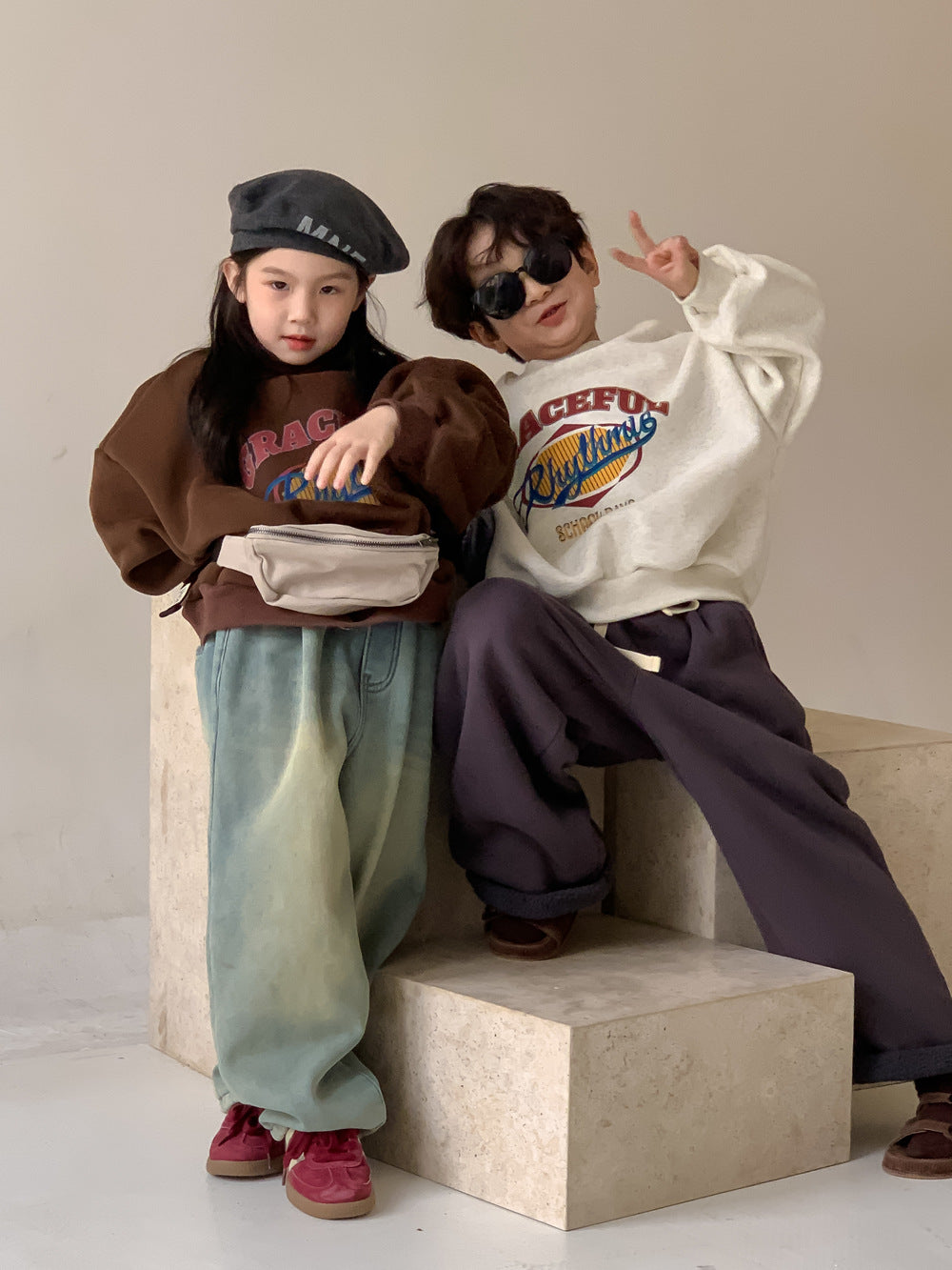 Kids' Letter Fleece-Lined Pullover