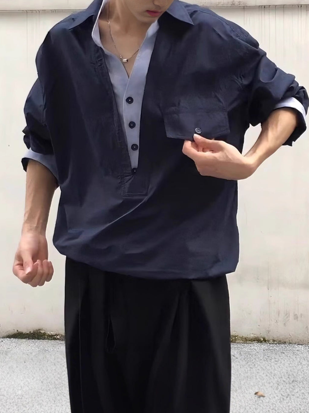 Drapey Faux Two-Piece Pullover Shirt