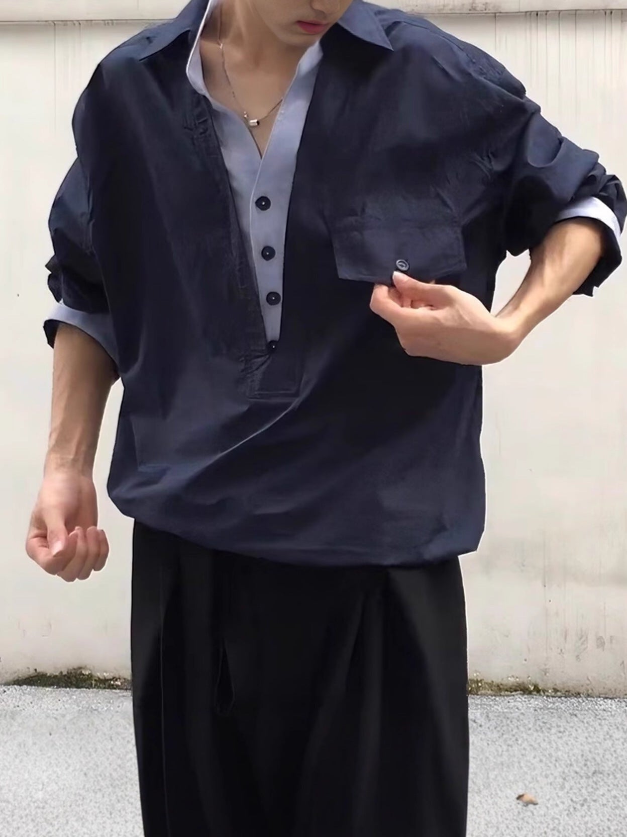 Drapey Faux Two-Piece Pullover Shirt