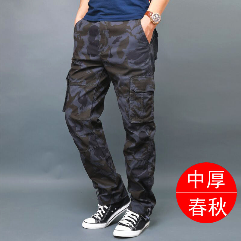 Spring/Autumn/Summer multi-pocket work pants for men, loose plus-size outdoor sports long pants, pure cotton workwear casual pants