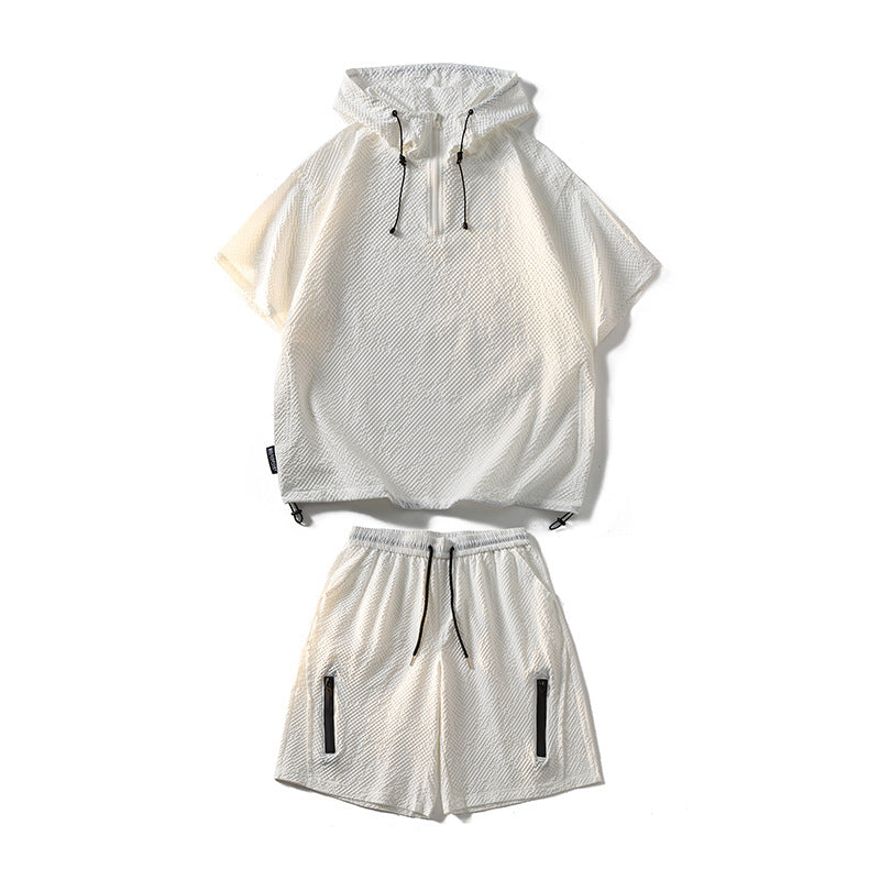 Textured Anorak and Shorts Set
