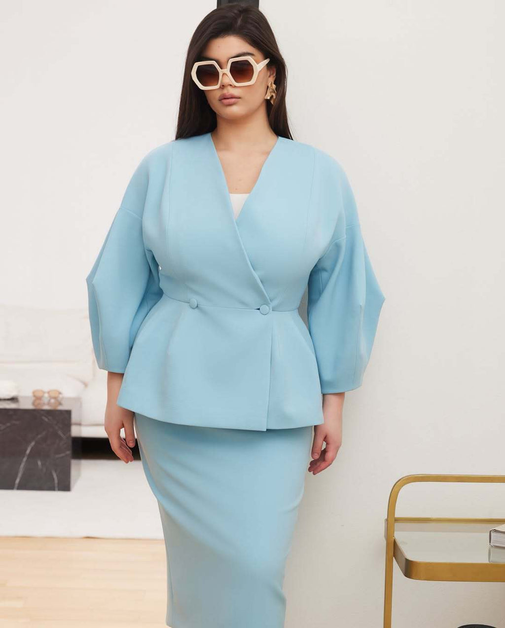 Elegant Peplum Blazer and Skirt Set