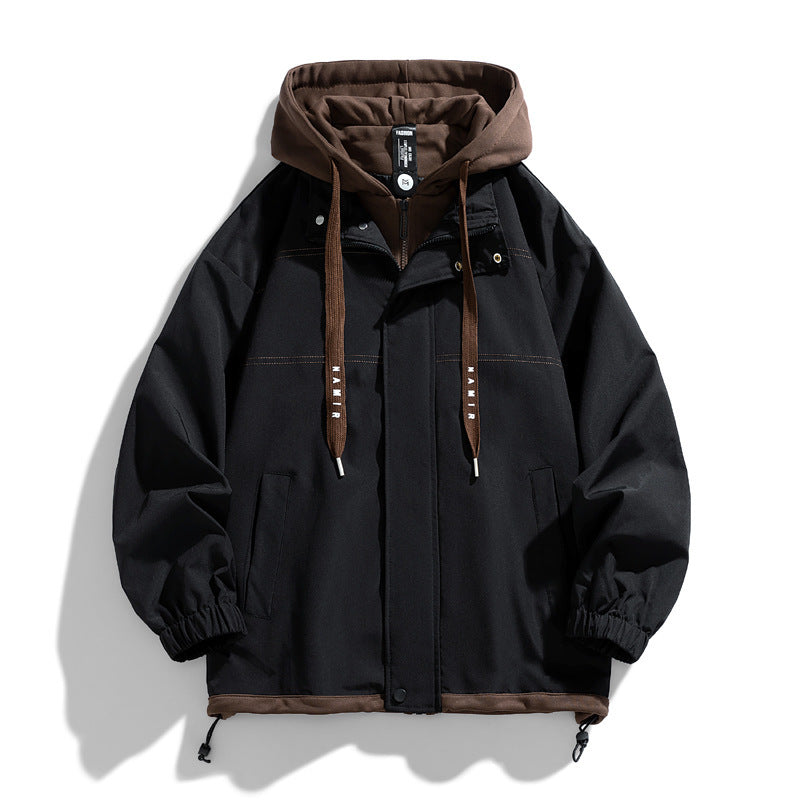 Men's Faux Two-Piece Hooded Jacket