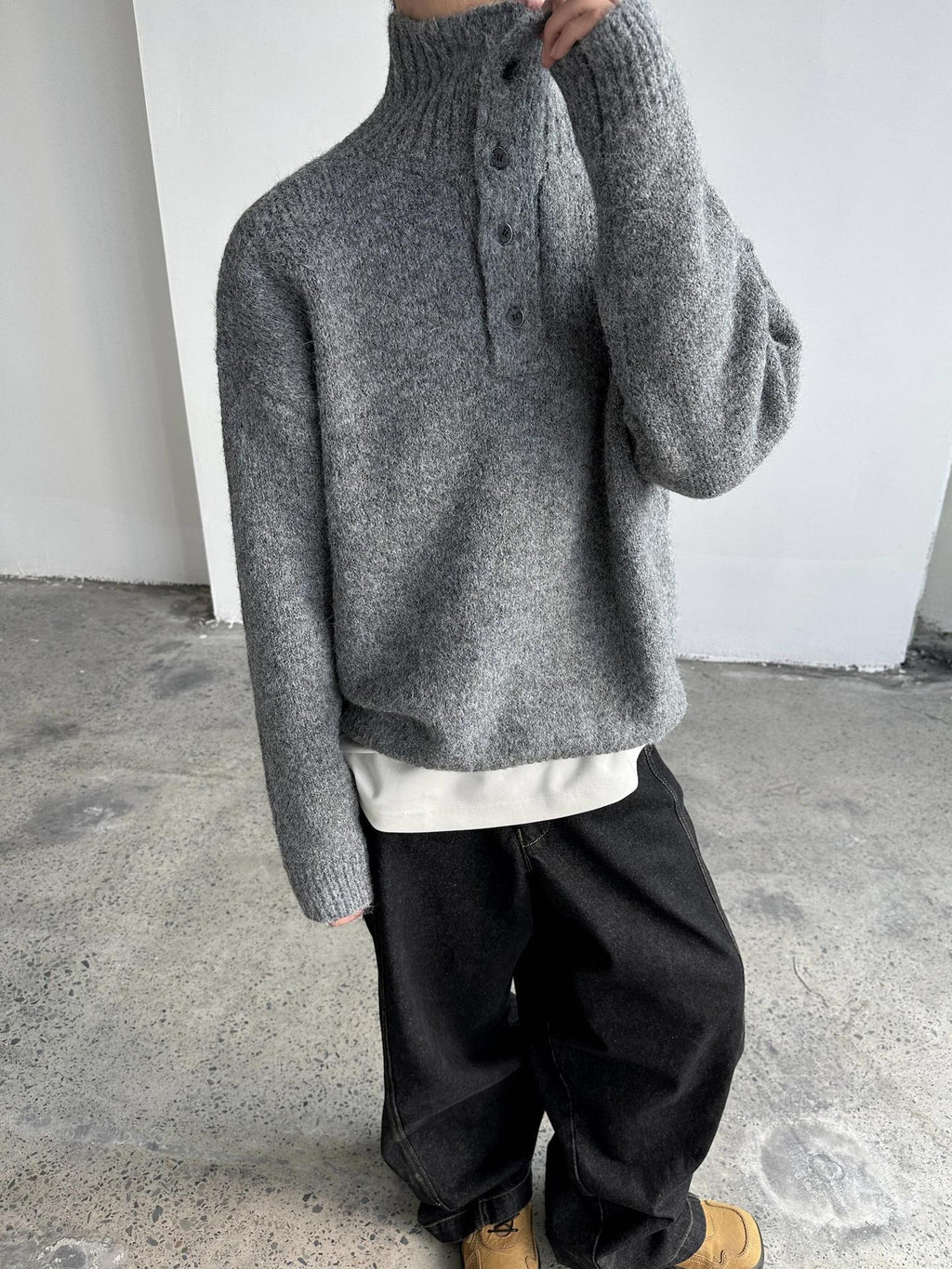 Oversized Half-Button Knit Pullover