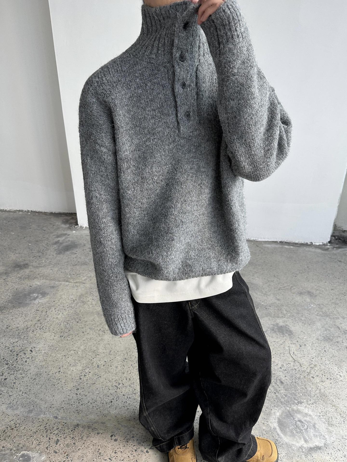 Oversized Half-Button Knit Pullover