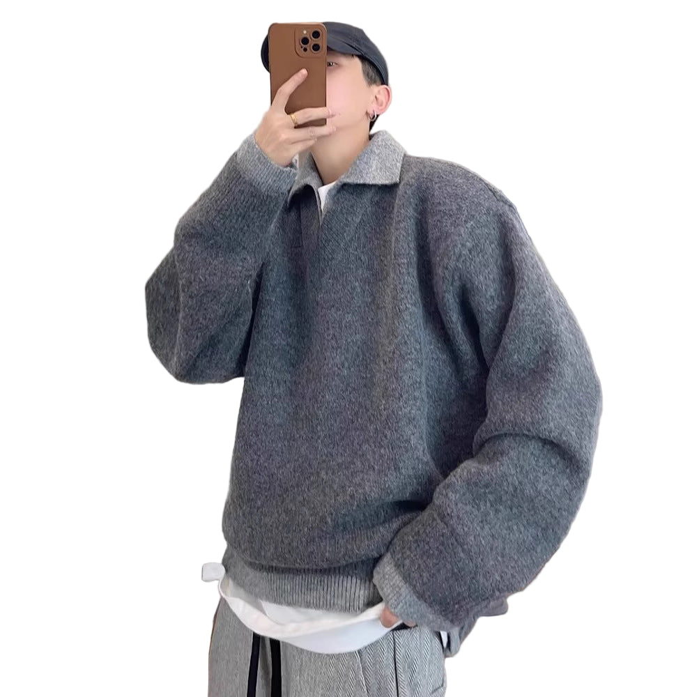 Knitted Polo-Collar Pullover