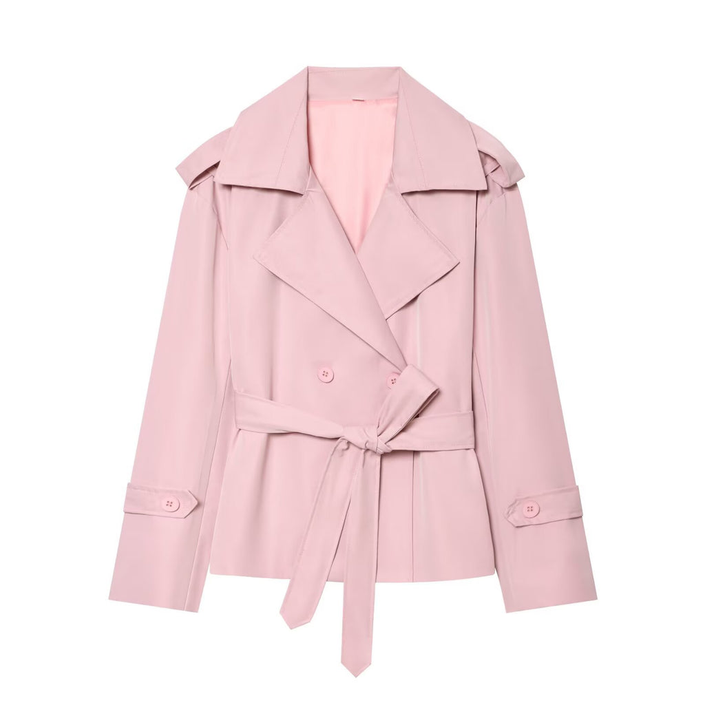 Elegant Tie Waist Short Trench Jacket