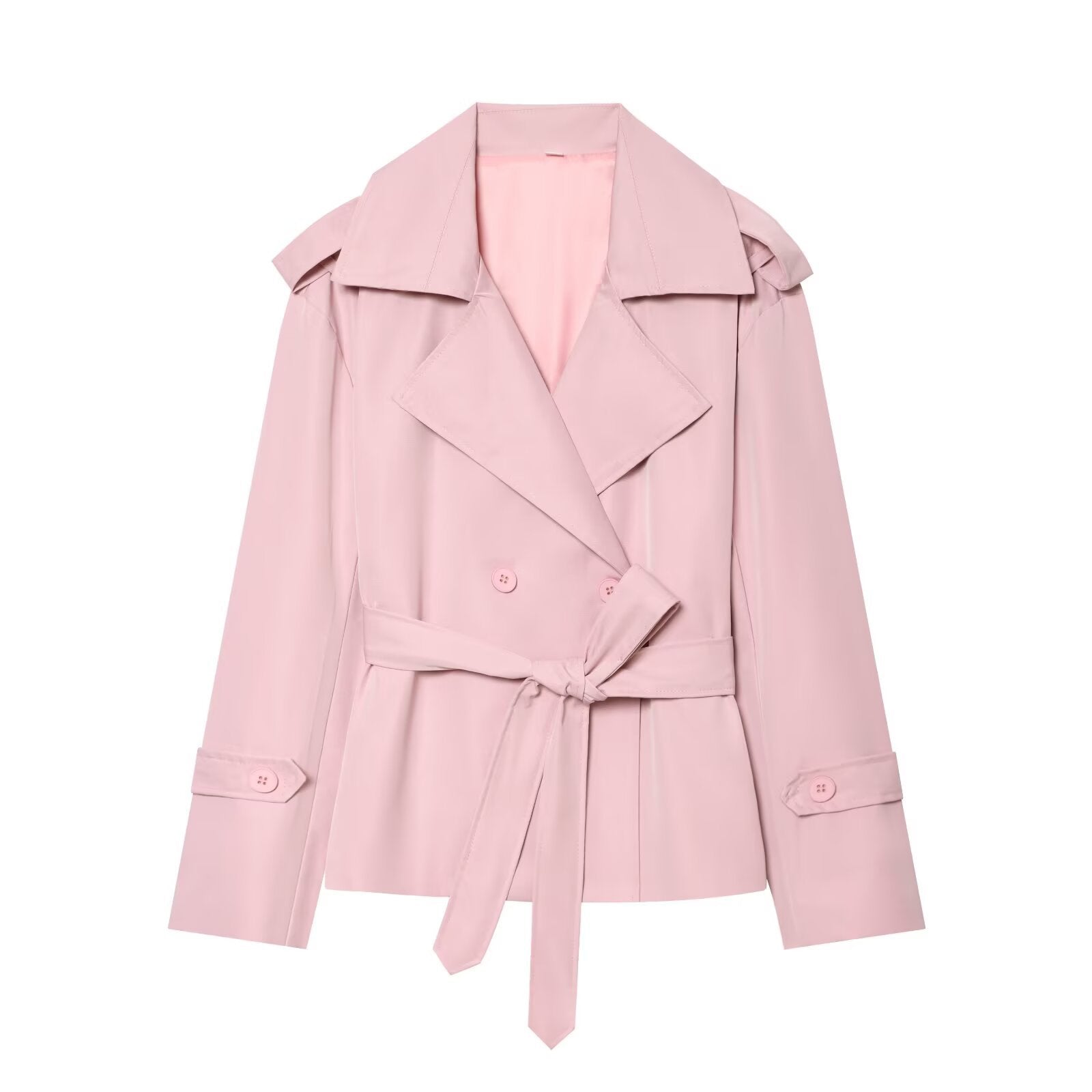 Elegant Tie Waist Short Trench Jacket