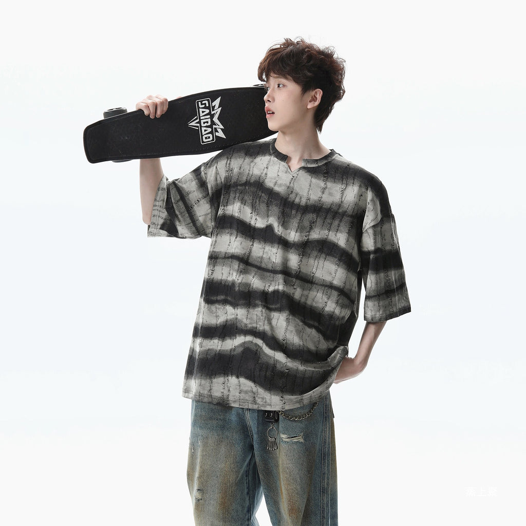 Striped V-neck T-shirt