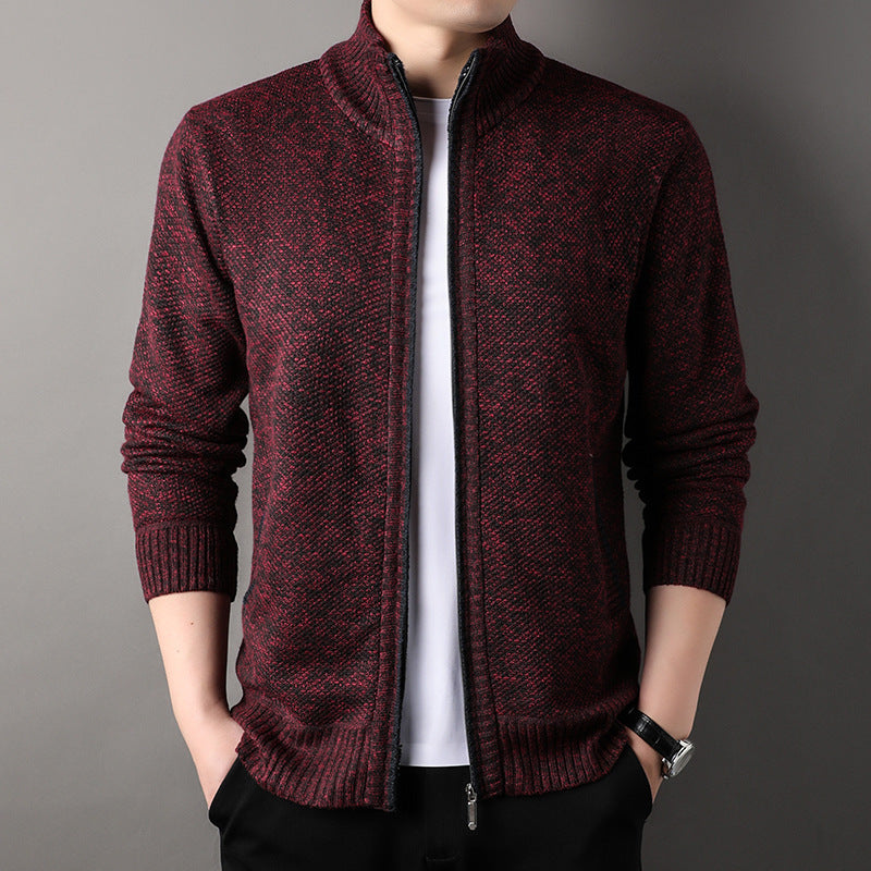 Men's winter new fleece thickened long-sleeved knitwear