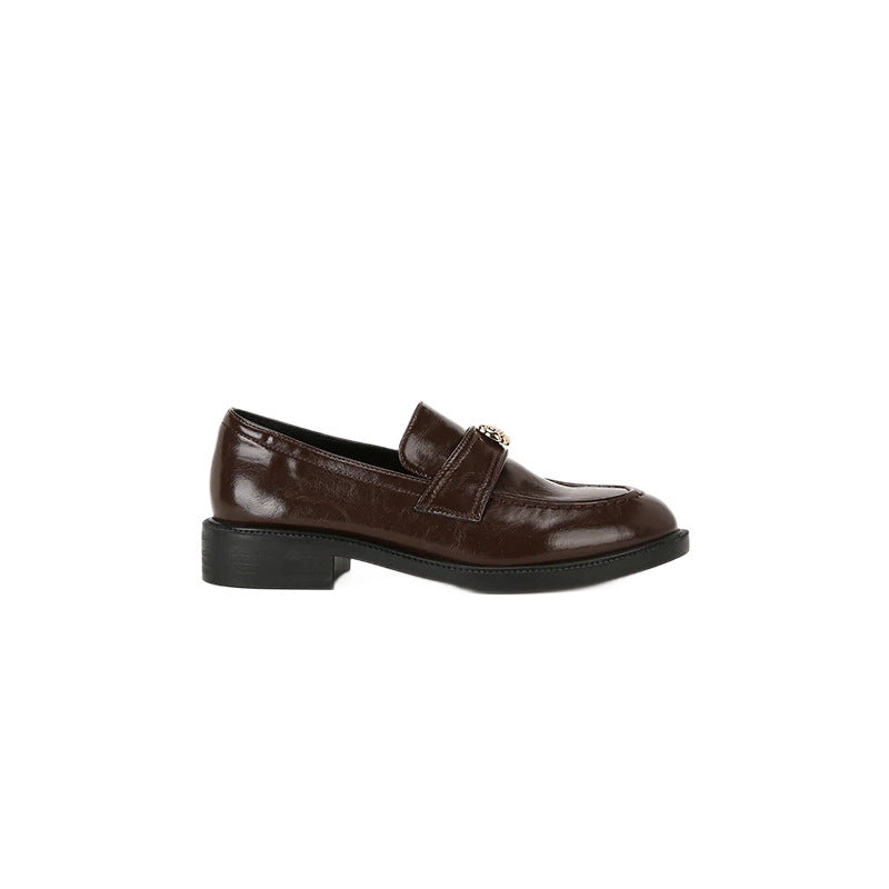 Gold-Detail Block-Heel Loafers