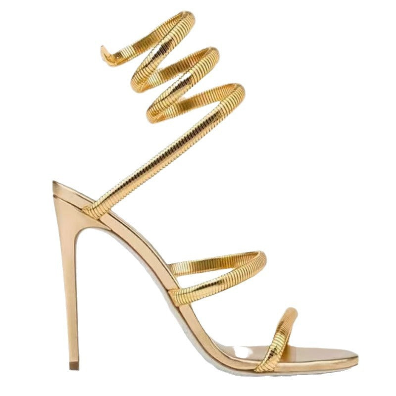 Metallic Wrap-Strap Sandals