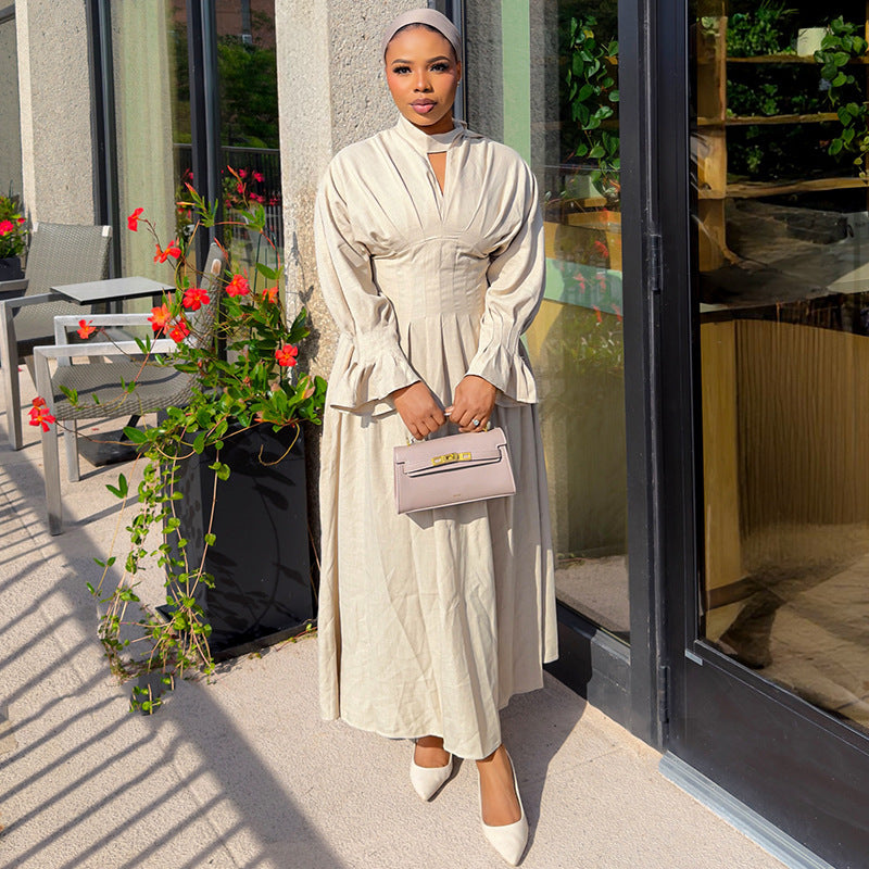 Flare-Sleeve Pleated Dress