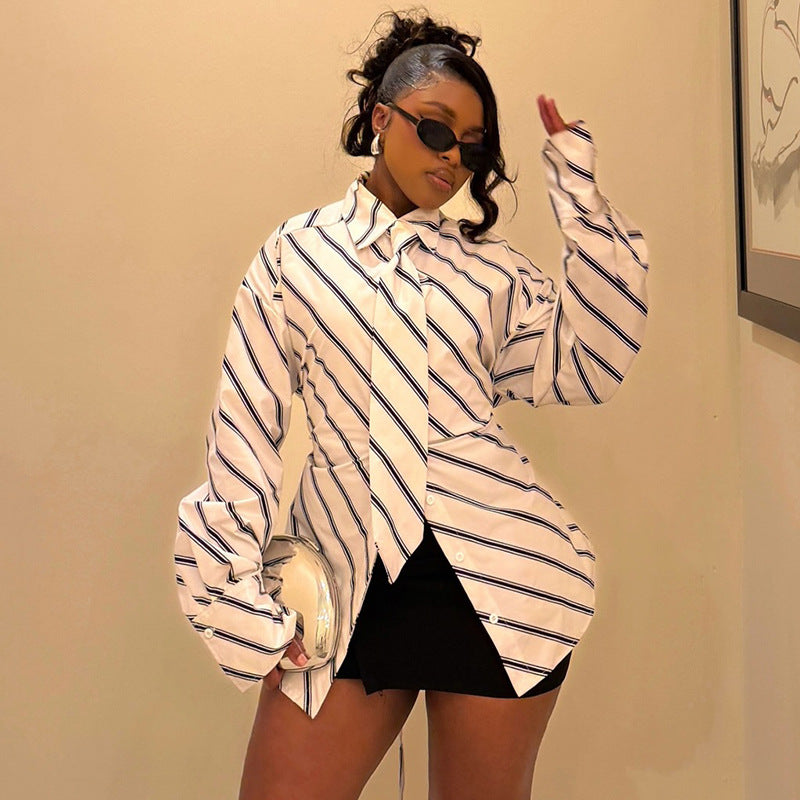 Bow-Tie Striped Blouse