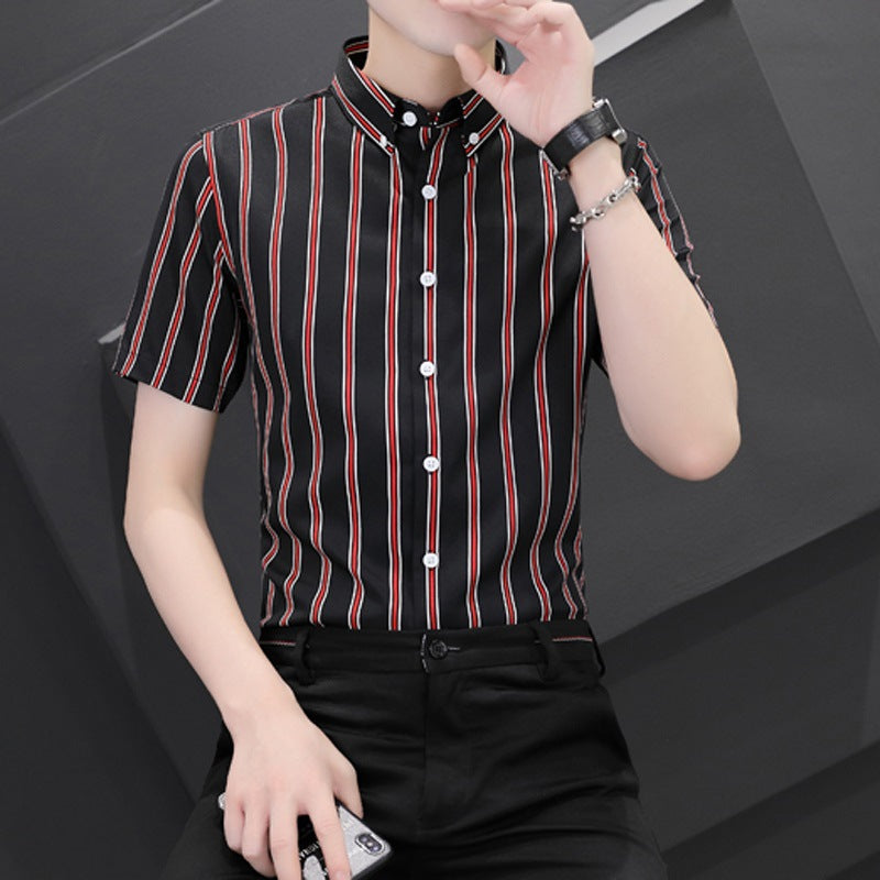 Men's Short-Sleeved Ice Silk Shirt.