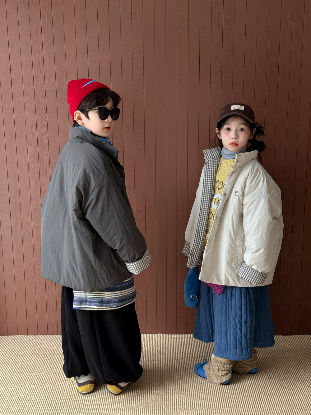 Kids' Plaid Padded Stand-Collar Jacket