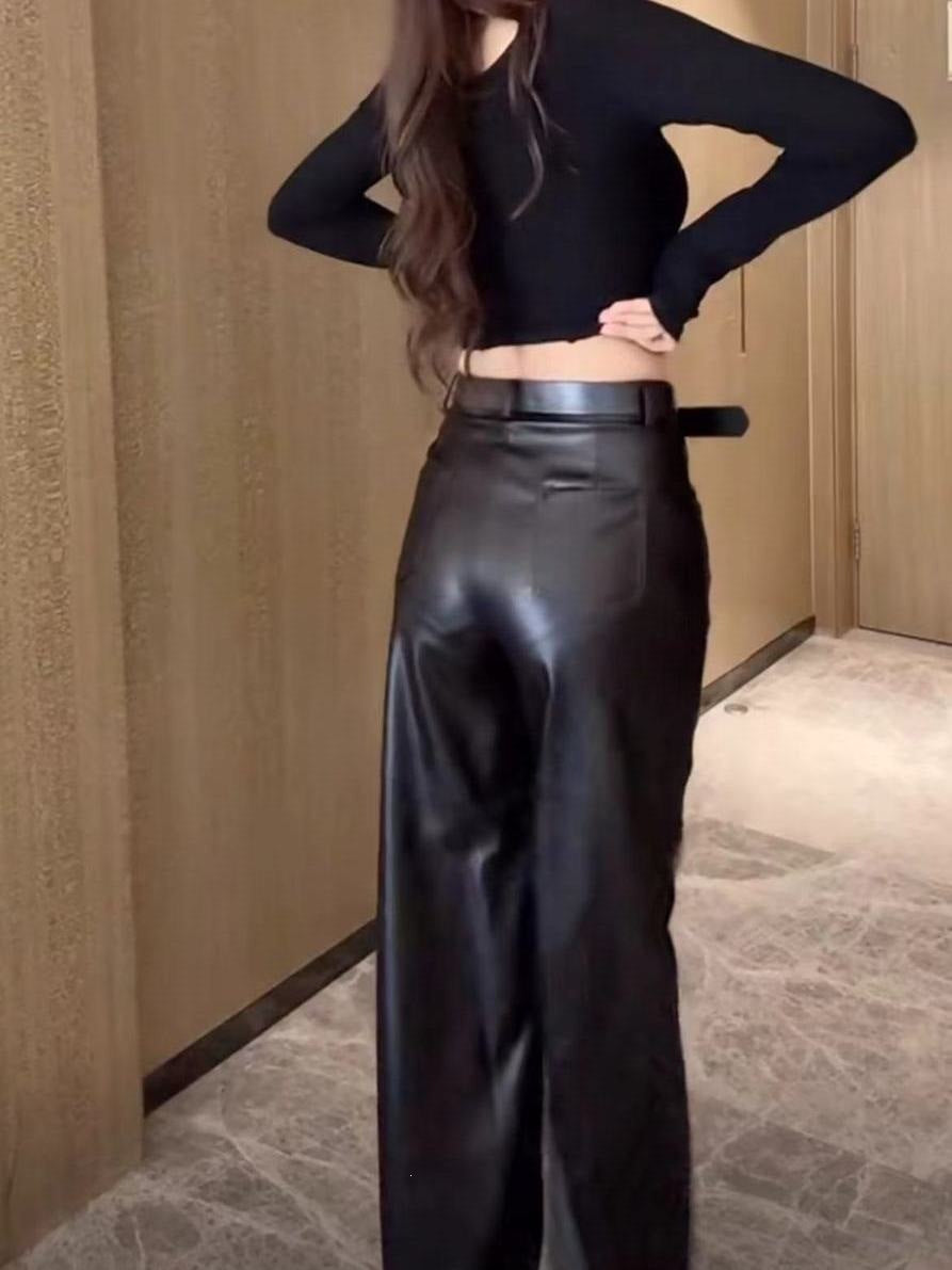 Leather-Look Wide-Leg Trousers