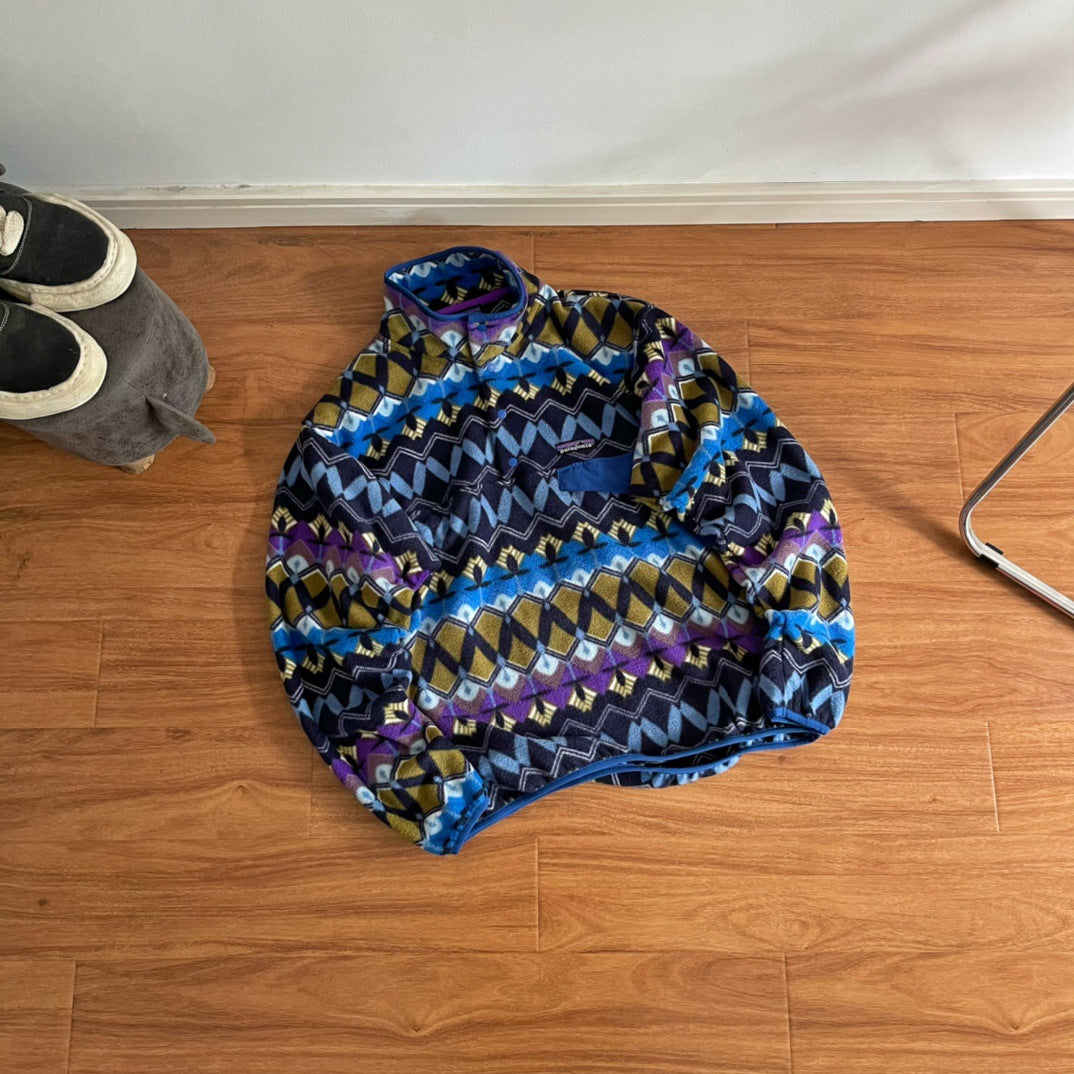 Geometric Pattern Fleece Pullover