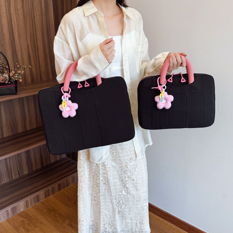 Quilted Laptop Bag With Flower Charm