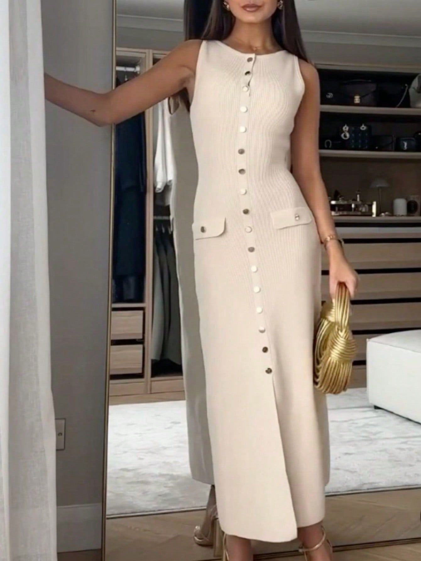 Classy Slit Knit Midi Dress