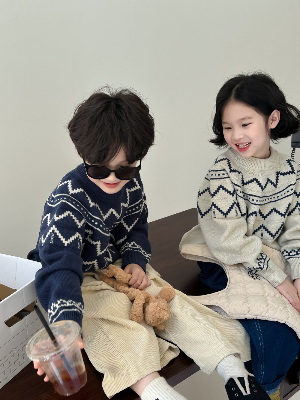 Kids' Wave-Knit Crewneck Sweater