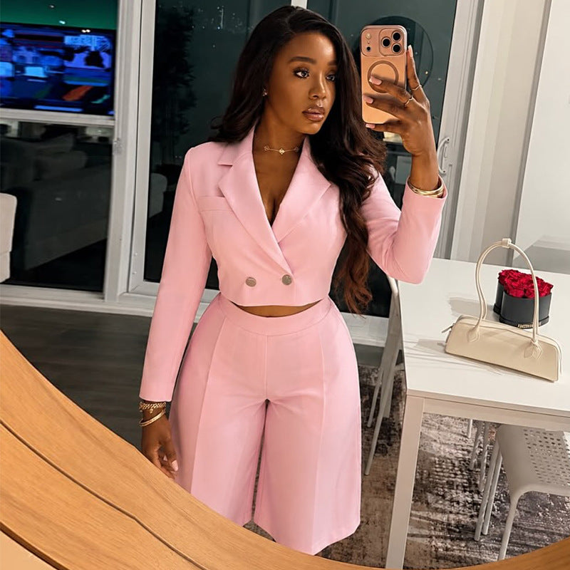 Cropped Blazer & Wide-Leg Pants Set