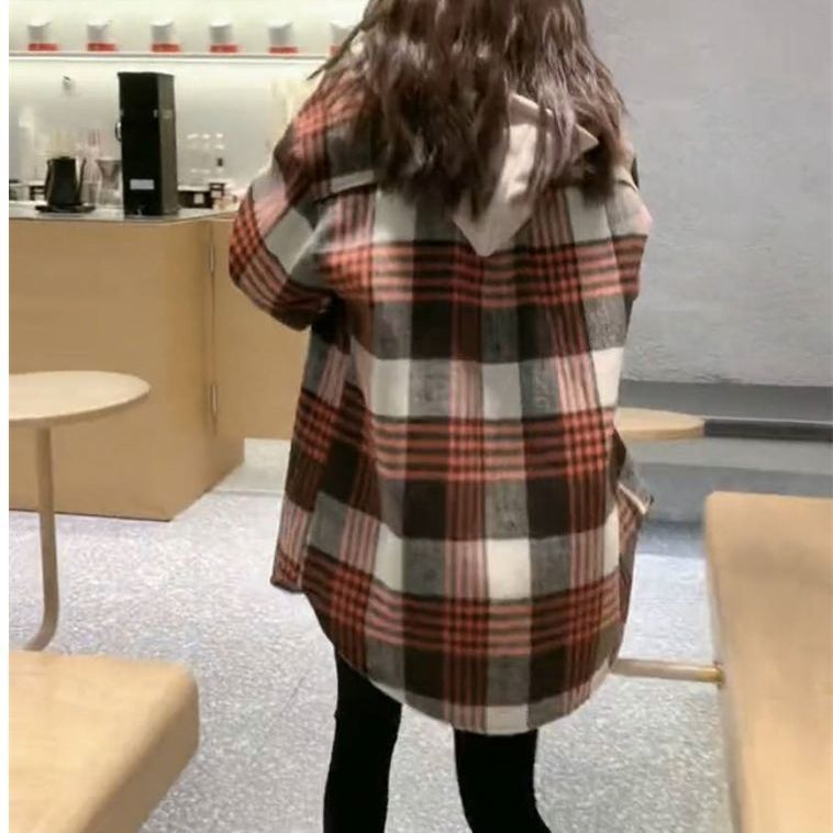 Plaid Wool-Blend Hooded Jacket