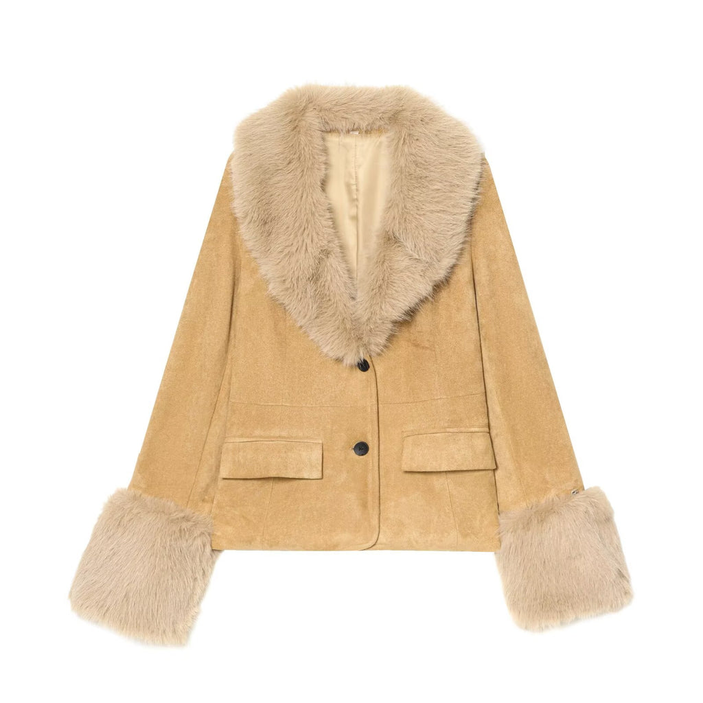 Women's Faux Suede Fur-Trim Blazer