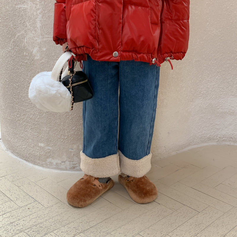Girls' Faux-Fur Panel Straight-Leg Pants