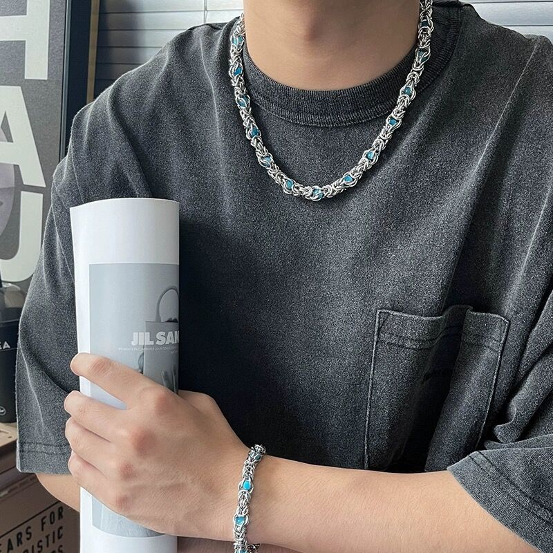 Titanium Steel Byzantine Chain Set