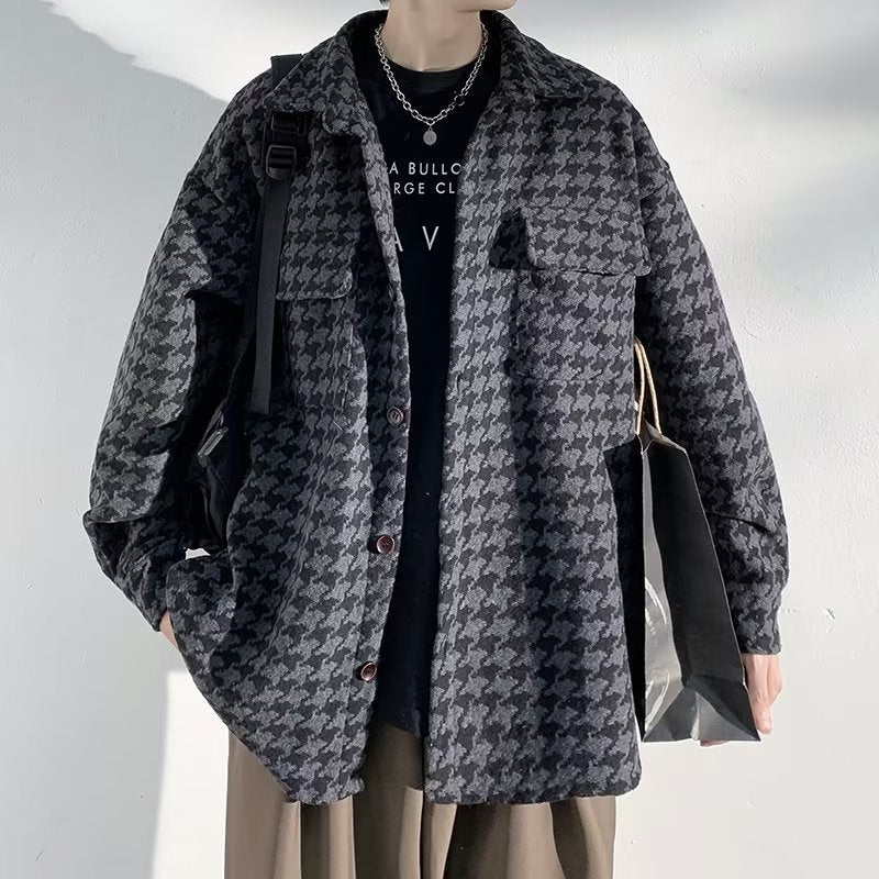 Vintage-Style Houndstooth Overshirt