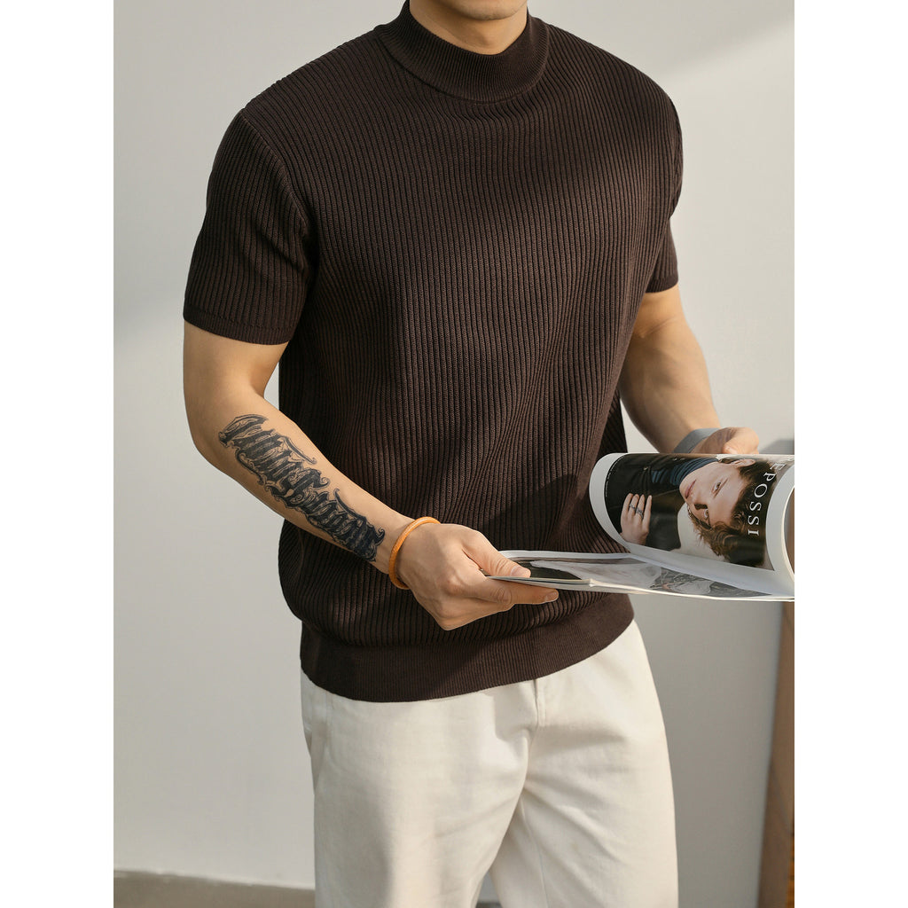 Ribbed Mock Neck Knit Polo