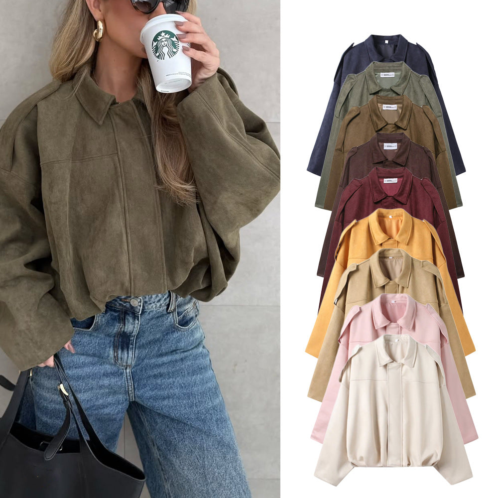 Faux Suede Casual Bomber Jacket