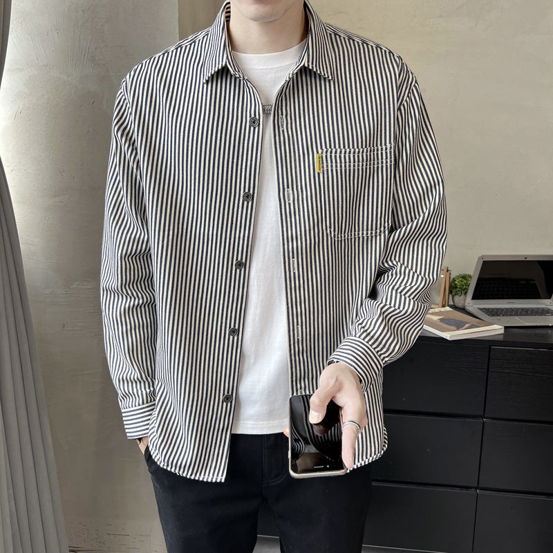 Men's Vertical Stripe Casual Shirt-Jacket
