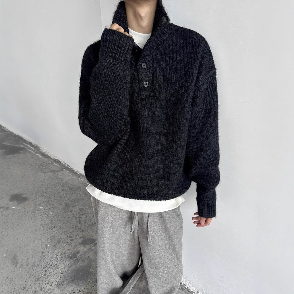 Oversized Half-Button Knit Pullover