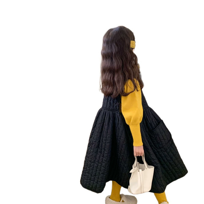 Girls' Quilted Lace-Up Winter Dress