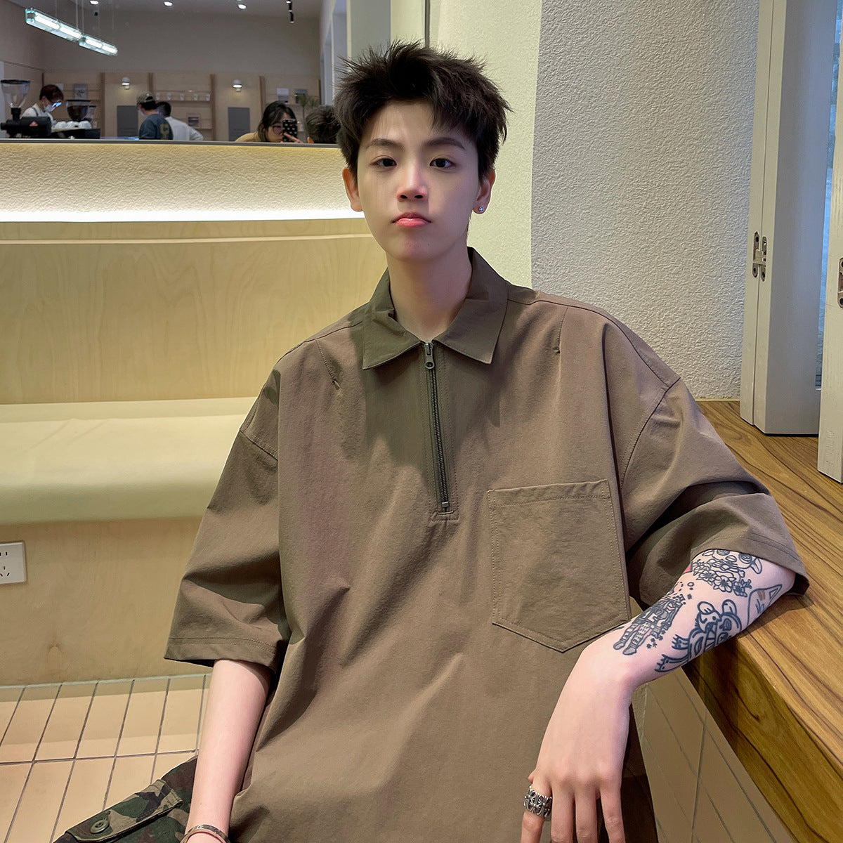 Casual Half-Zip Polo T-Shirt