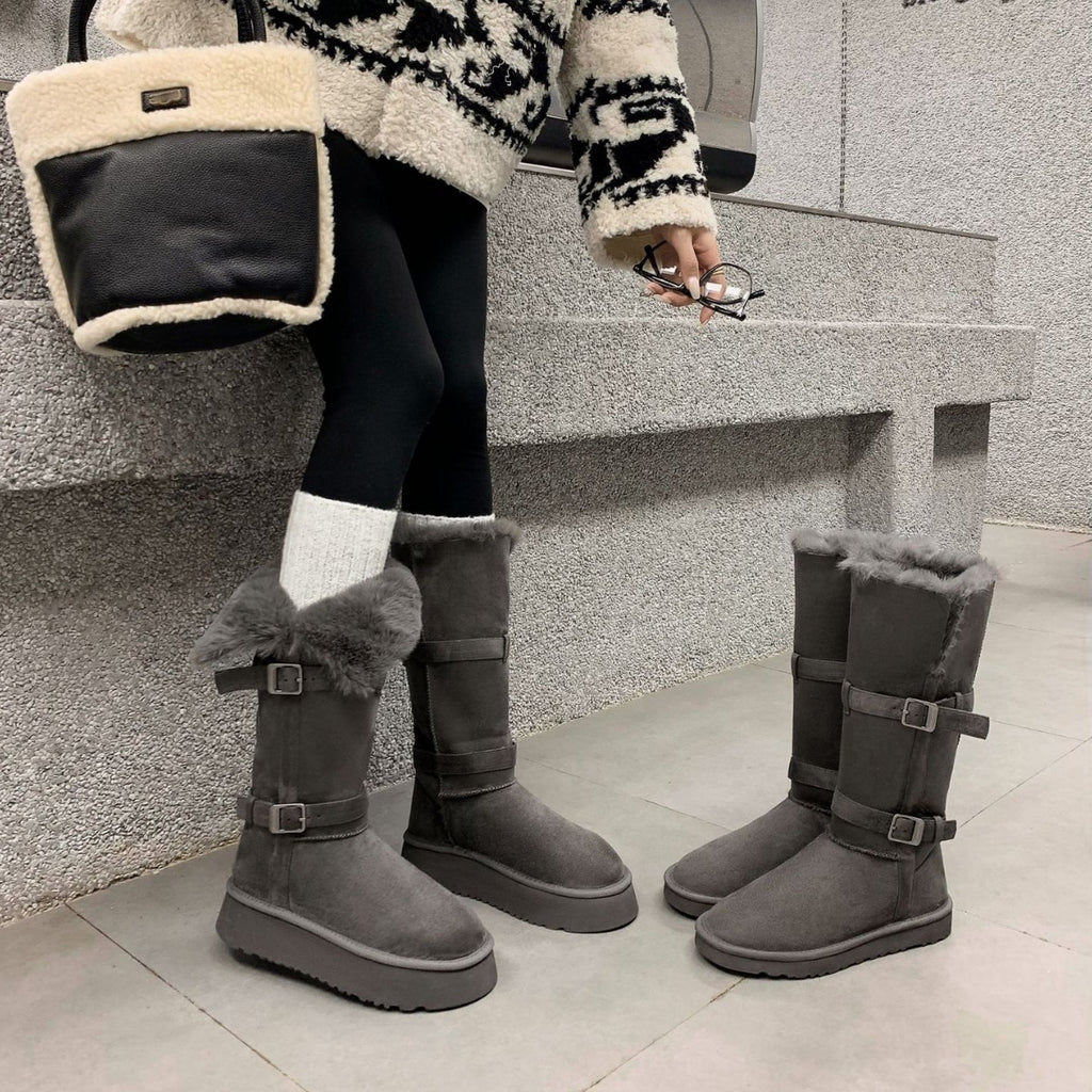 Fleece-Lined Platform Snow Boots