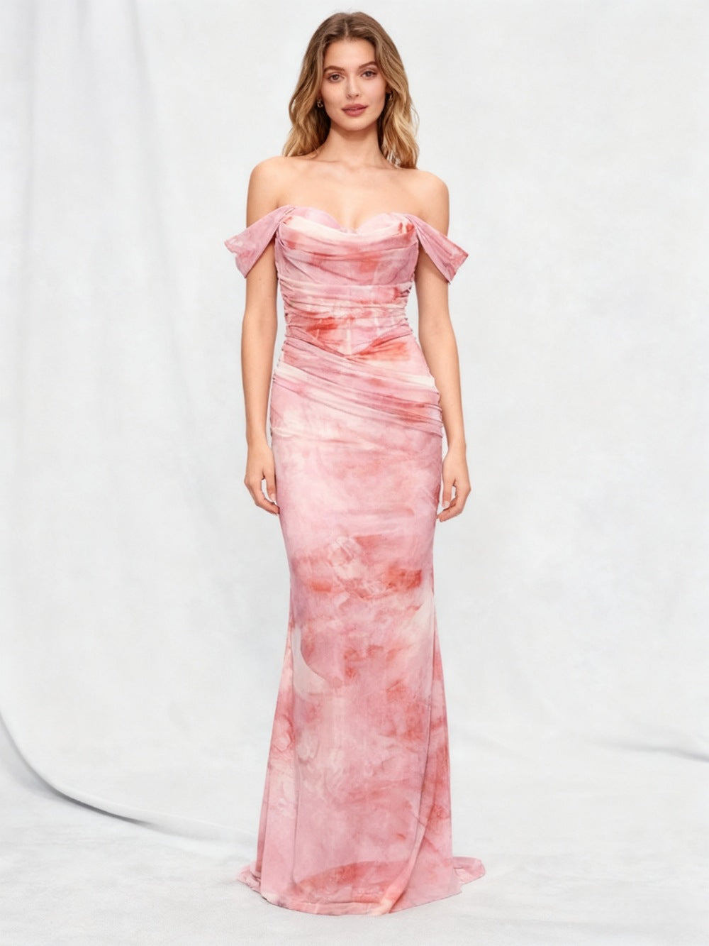 Off-Shoulder Pleated Dress