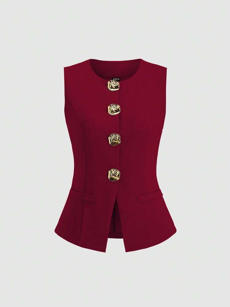 Sculpted Statement Button Vest