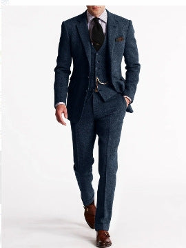 Men’s Herringbone Slim-Fit Three-Piece Suit