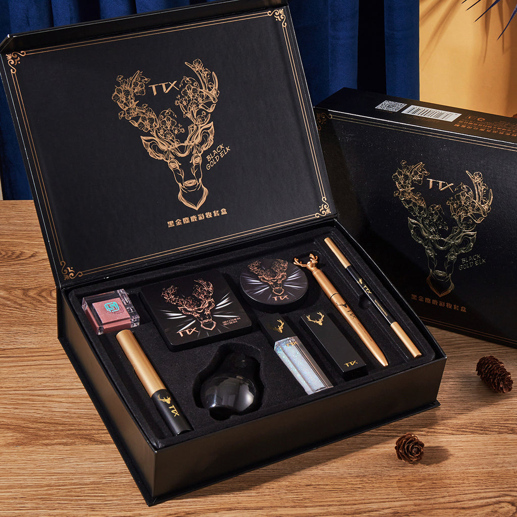 TTX Black & Gold Makeup Set Gift Box Birthday Valentine's Day Gift Newbie Cosmetics Eyeshadow Full Set 9-Piece Set