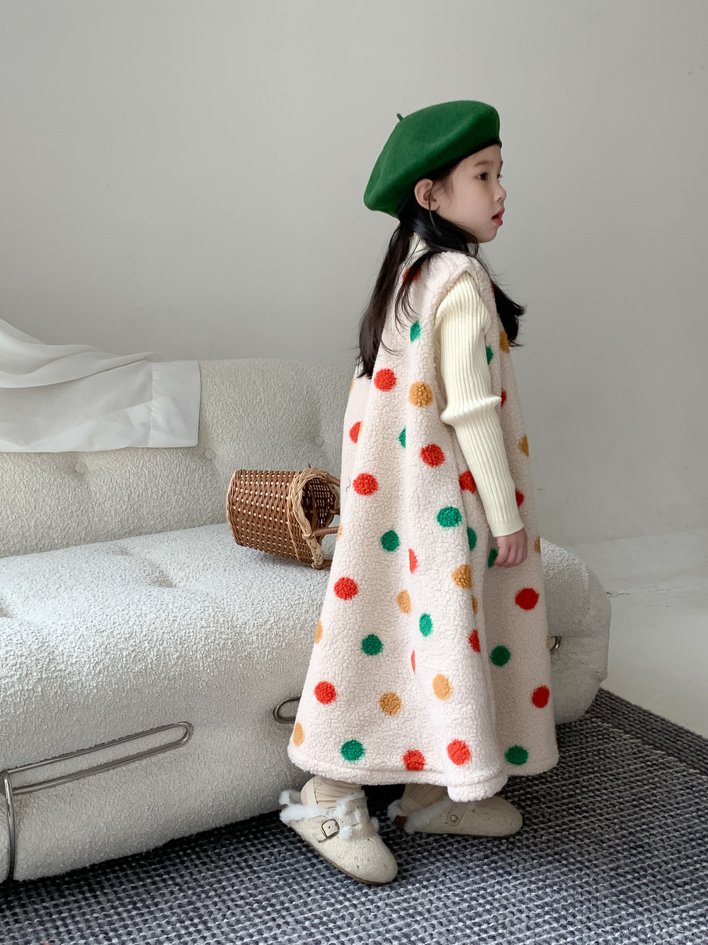 Girls' Polka-Dot Sherpa Vest Dress