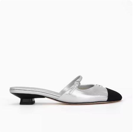 Colorblock Leather Kitten-Heel Mules