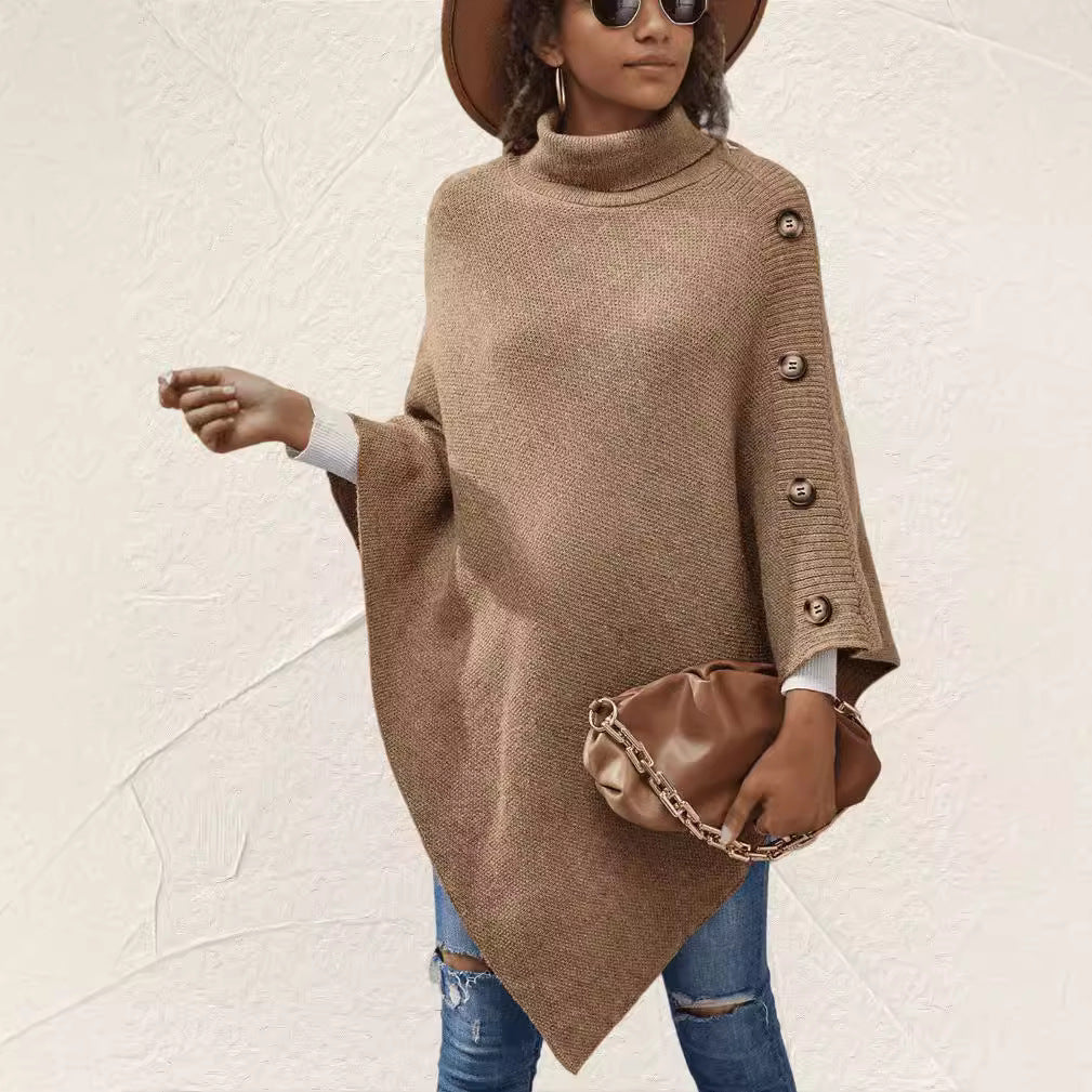 Turtleneck Button Knit Poncho