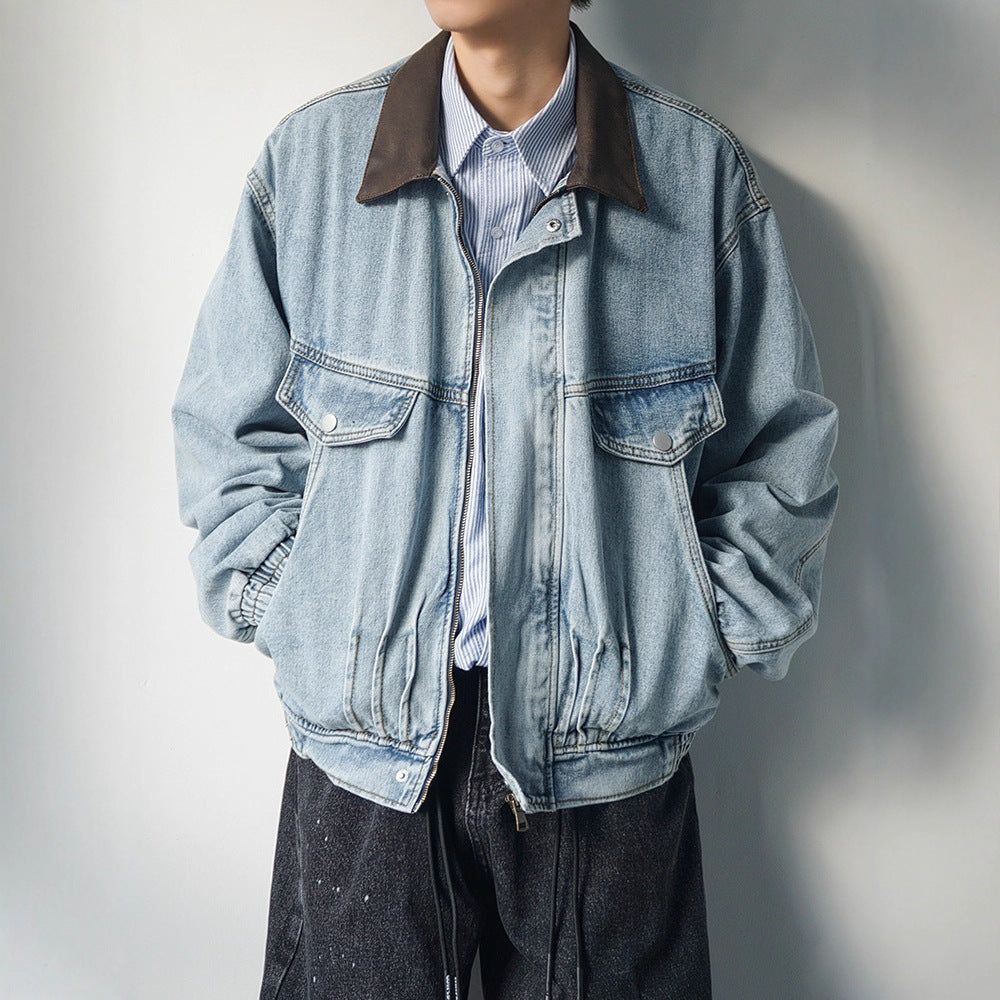 Relaxed Fit Bomber Denim Jacket