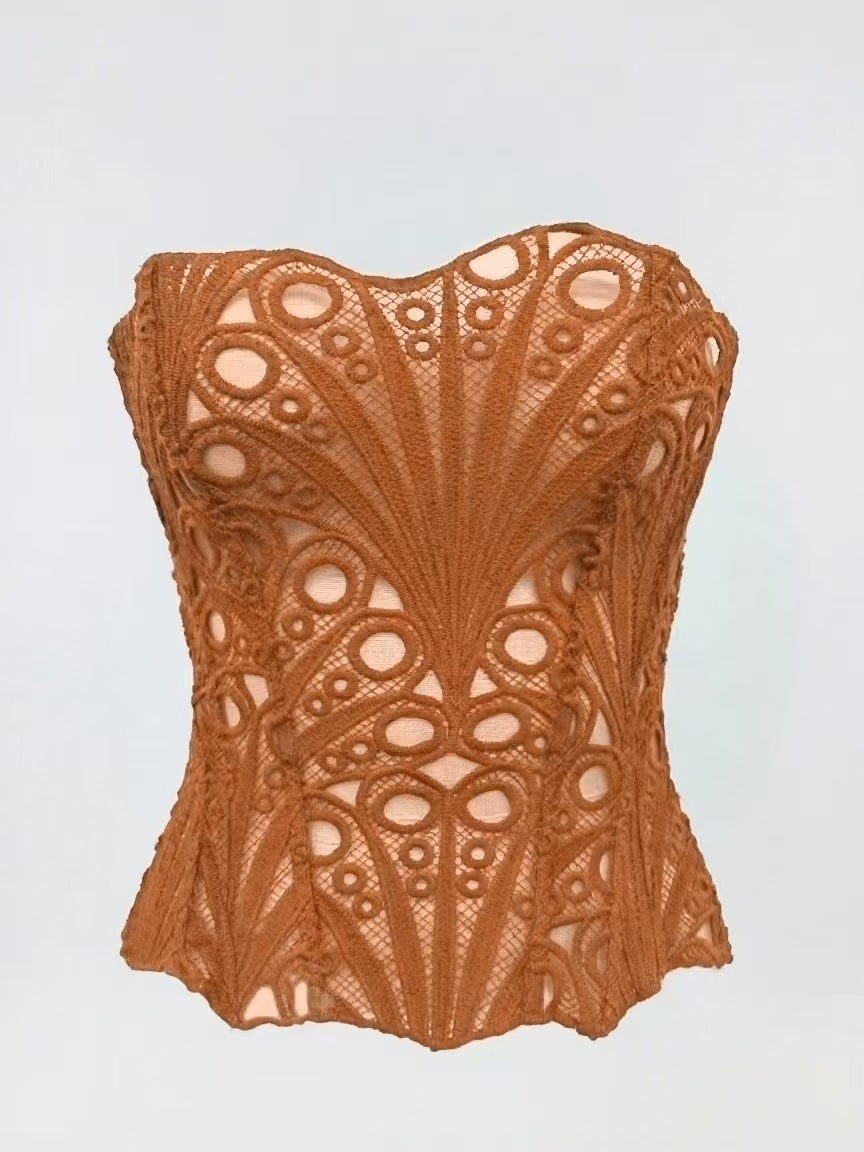 Irregular Lace Boned Corset Bustier