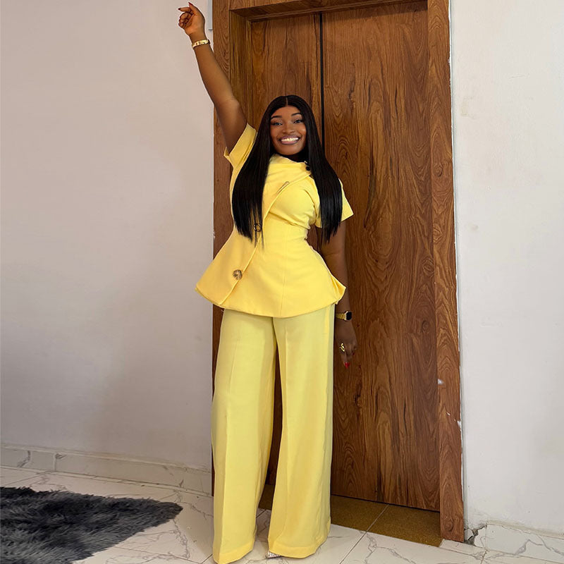 Ruffle Top & Wide-Leg Pants Set